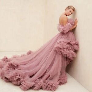 Pink Strapless Ruffled Tiered Maxi Gown mothrhood photoshoot dress